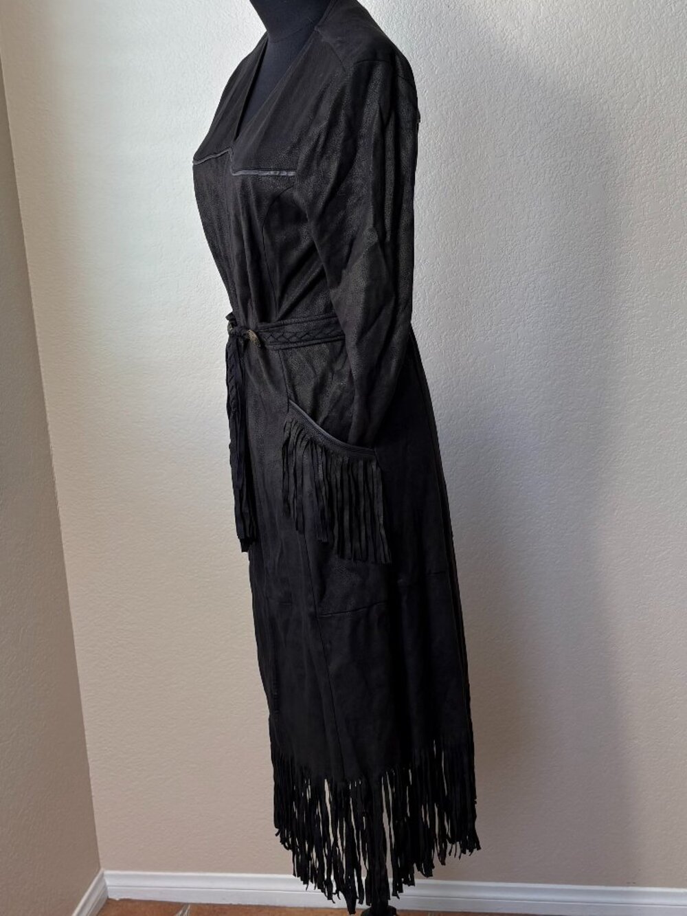 Be Vocal Faux Suede Fringe Duster Jacket Small Brown Western Boho - Picture 4 of 10